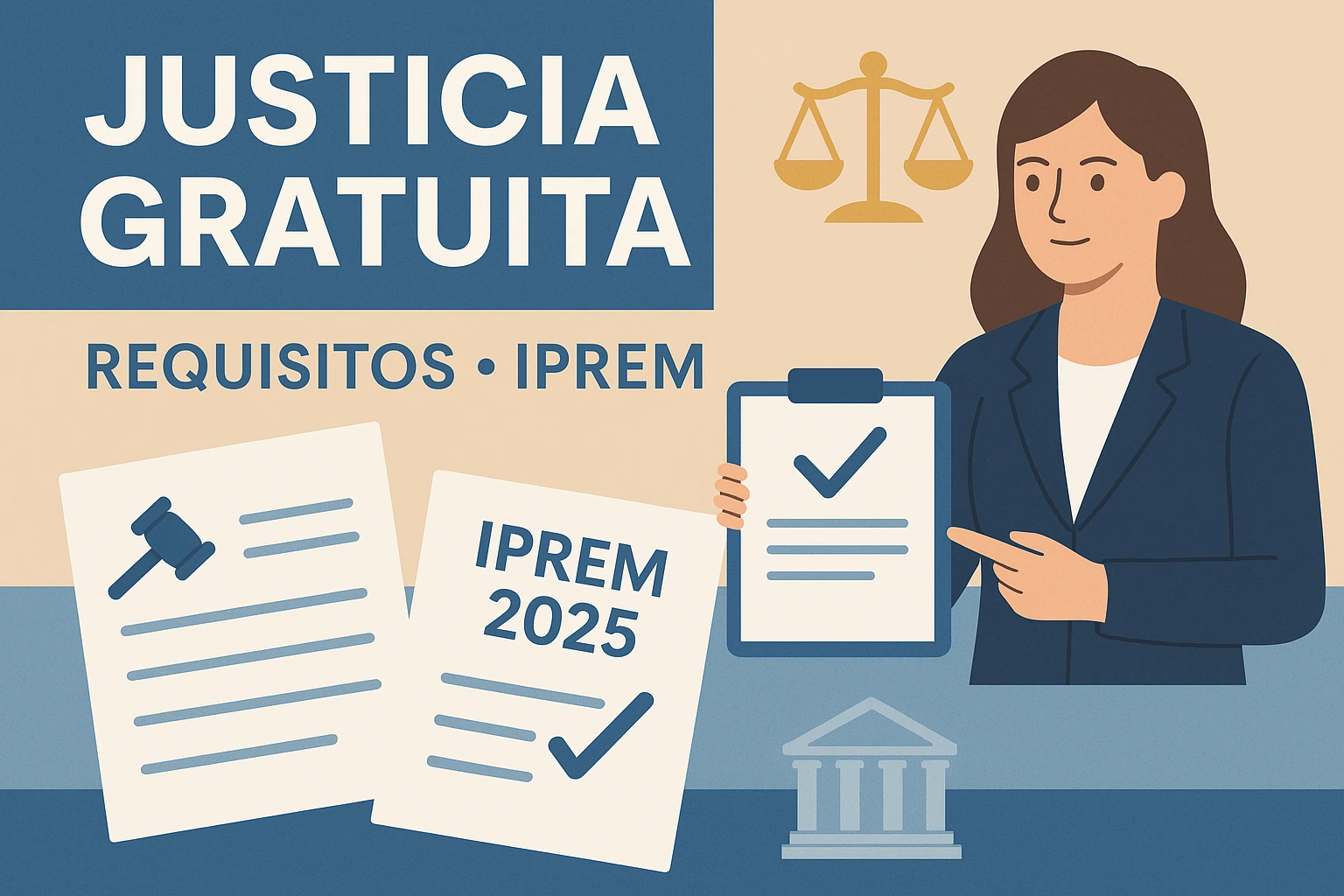 MLL abogados Ilustración informativa sobre los requisitos de justicia gratuita en España, incluyendo el IPREM 2025 y el asesoramiento legal disponible.